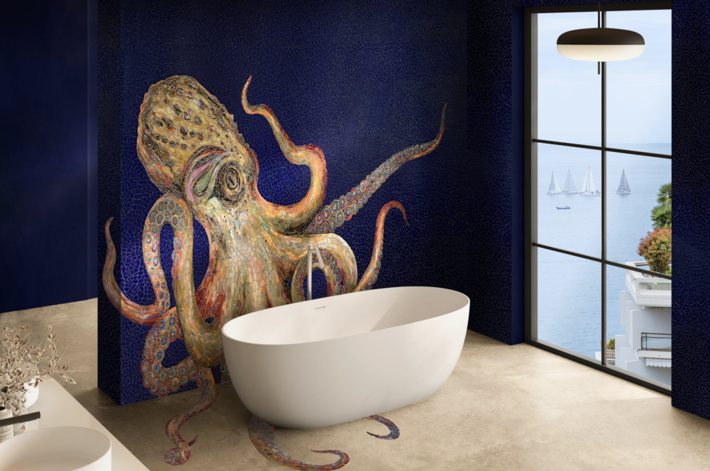 Otto the Octopus as a bathroom wall mosaic